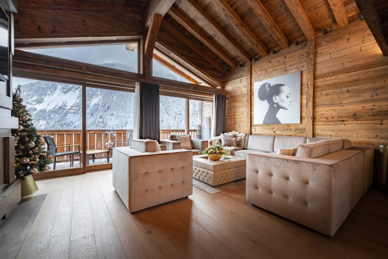 Alpine Chic Living Room on Top Floor, Prestige Residence, Sud Resort, Ultima Courchevel Belvédère
