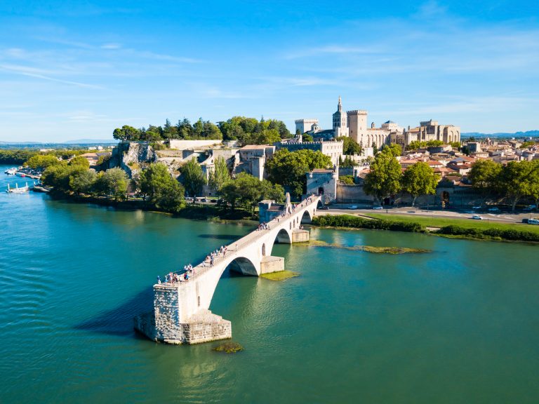 Pont,Saint,Benezet,Bridge,And,Rhone,River,Aerial,Panoramic,View
